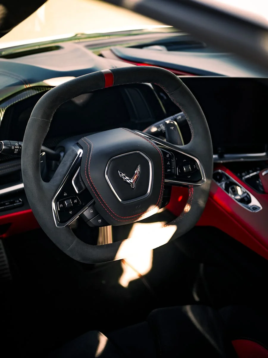 Steering Wheel and Interior of Chevrolet Corvette C8