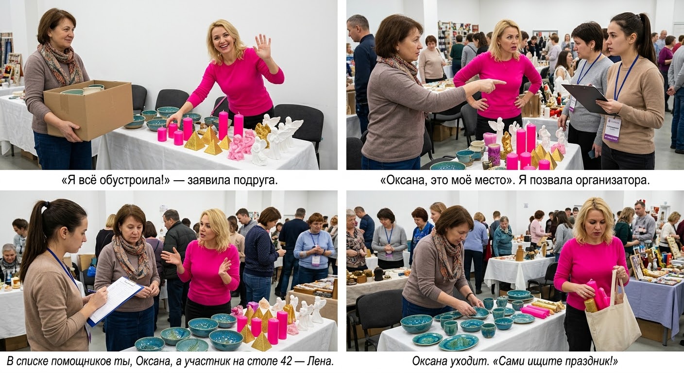 Незваная подруга попыталась занять чужое торговое место утром.